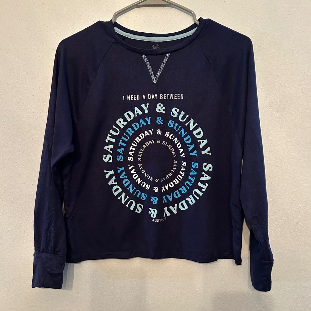 Justice Girls Navy Graphic Long Sleeve Top I Need‎ a Day Between